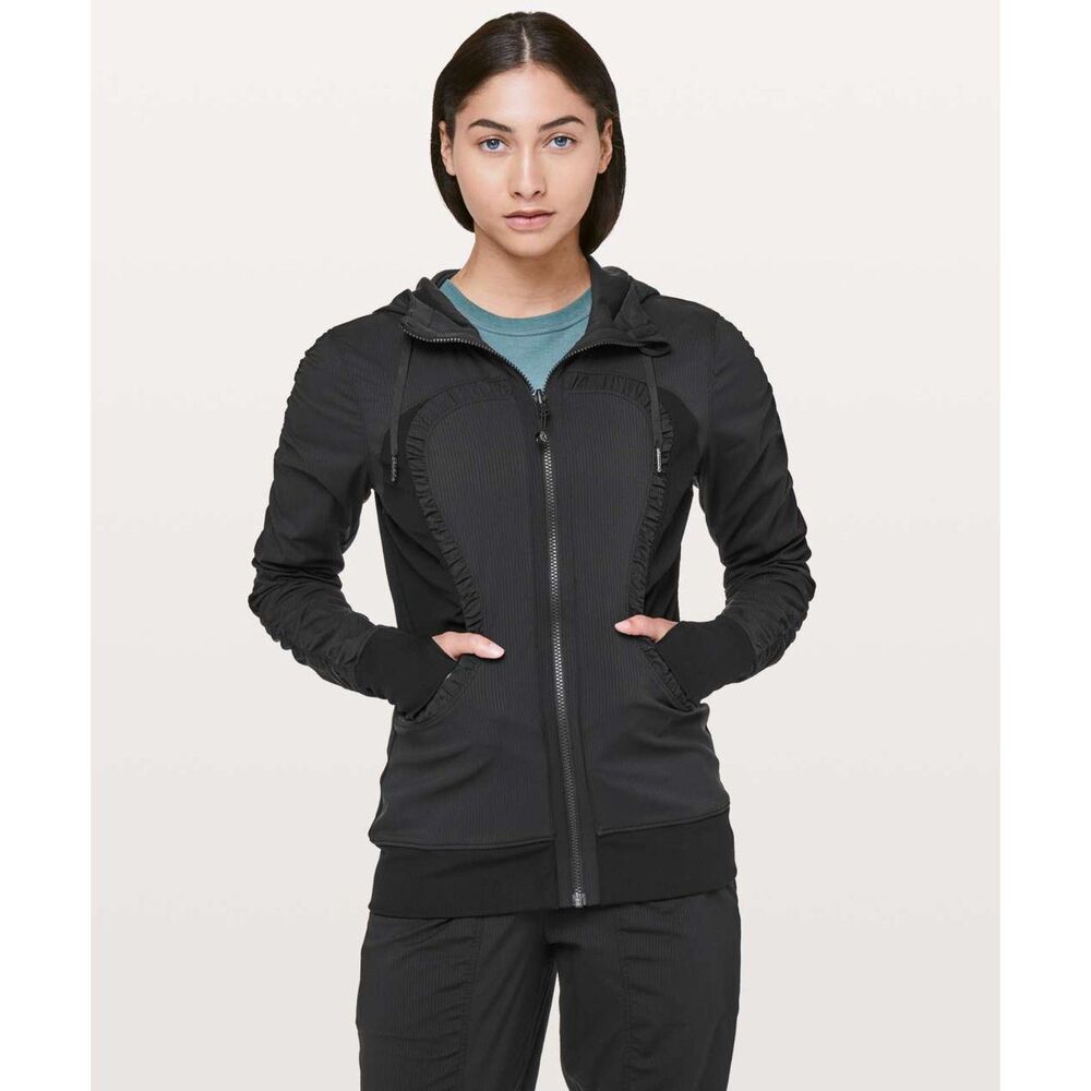 Lululemon Reversible Dance Studio Jacket Black Gray Size 8 Hooded Zip